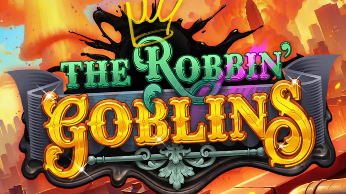 Visual vibrante e caótico do slot Robbin’ Goblins com goblins e explosões