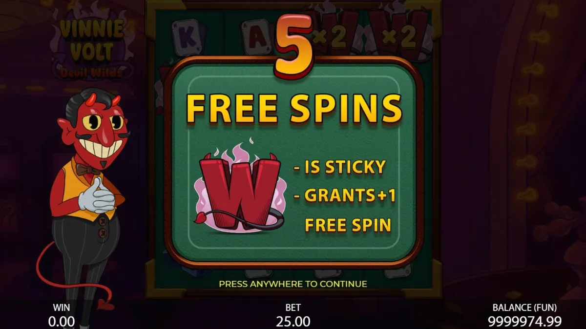 Vinnie Volt: Devil Wilds slot com tema de cassino vintage e animação cartoon